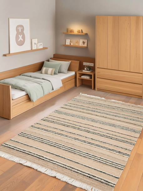 Tapis rayé fait main en laine et jute raj Beige sable+Rose poudrée 2 - vertbaudet enfant 