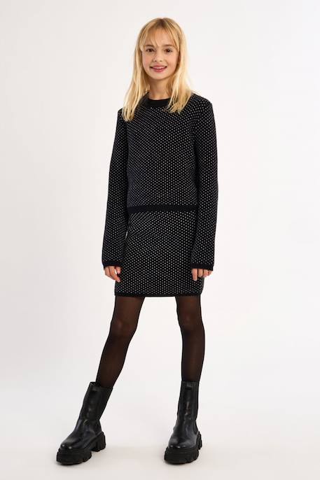 Pull en maille col rond, motif cœurs - fille Noir 3 - vertbaudet enfant 