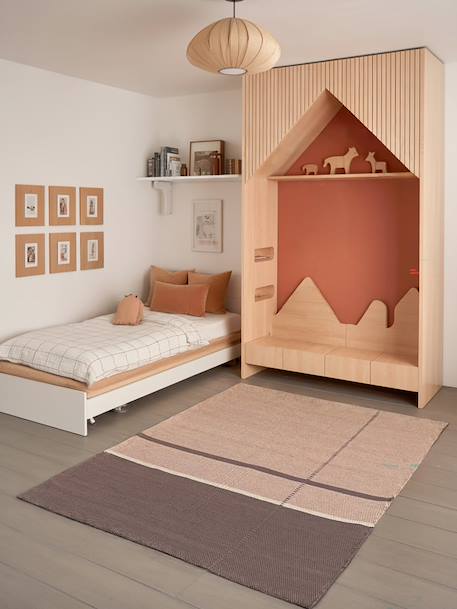 Tapis en fibres recyclées tissé à la main leonor Beige sable+Rose poudrée+Vert naturel 2 - vertbaudet enfant 