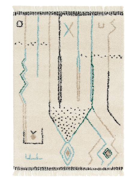 Tapis épais à franges style ethnique glyph Bleu naturel+Palette colorée 7 - vertbaudet enfant 