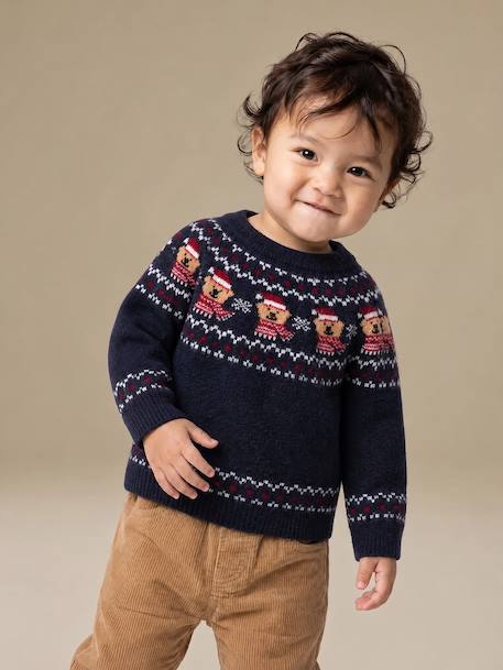 Pull jacquard bébé garçon manches longues marine 1 - vertbaudet enfant 