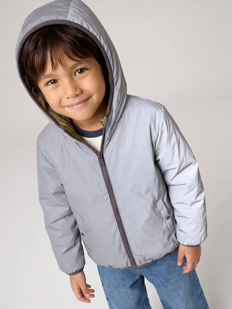 Blouson réversible réfléchissant garçon à capuche kaki 4 - vertbaudet enfant 