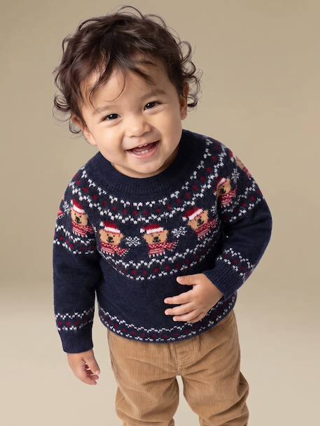 Pull jacquard bébé garçon manches longues marine 2 - vertbaudet enfant 