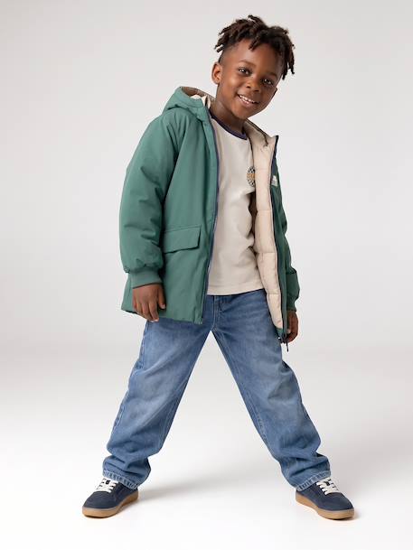 Parka à capuche réversible garçon bronze+vert sauge 15 - vertbaudet enfant 