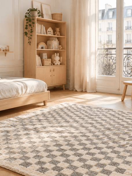 Tapis damier poils longs doux et volumineux checkers Beige sable+Bleu naturel+Gris minéral+Jaune naturel+Rose poudrée+Terracotta+Vert naturel 14 - vertbaudet enfant 