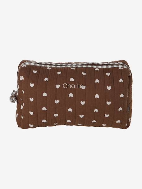 Trousse toilette Mama gaze coton beige imprimé+coeur fondant 10 - vertbaudet enfant 