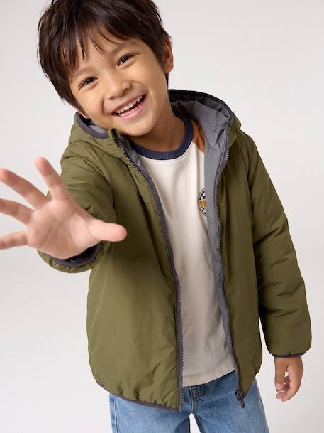 Blouson réversible réfléchissant garçon à capuche kaki 2 - vertbaudet enfant 