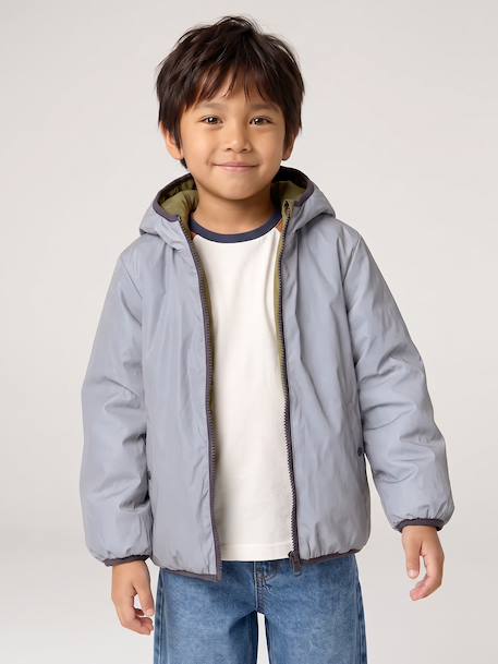 Blouson réversible réfléchissant garçon à capuche kaki 1 - vertbaudet enfant 