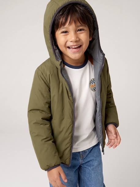 Blouson réversible réfléchissant garçon à capuche kaki 3 - vertbaudet enfant 