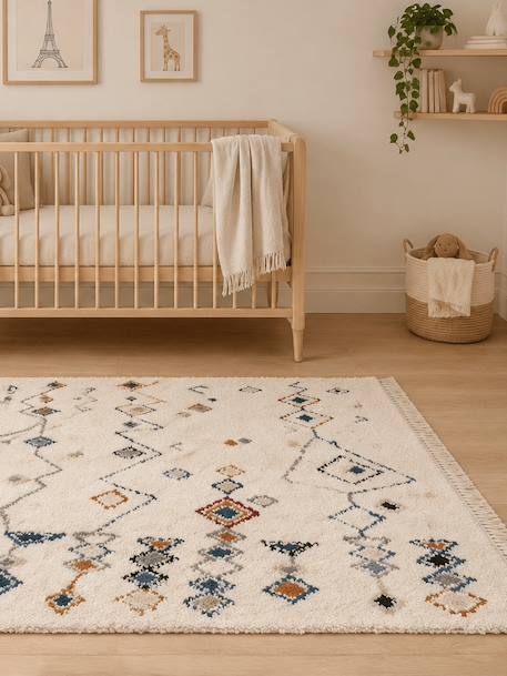 Tapis ethnique à franges inspiration bédouine mogador Palette colorée+Rose poudrée 2 - vertbaudet enfant 