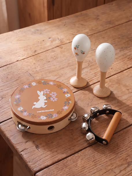 Set 3 instruments : maracas, tambourin, grelots en bois FSC® Rétro Flower 1 - vertbaudet enfant 