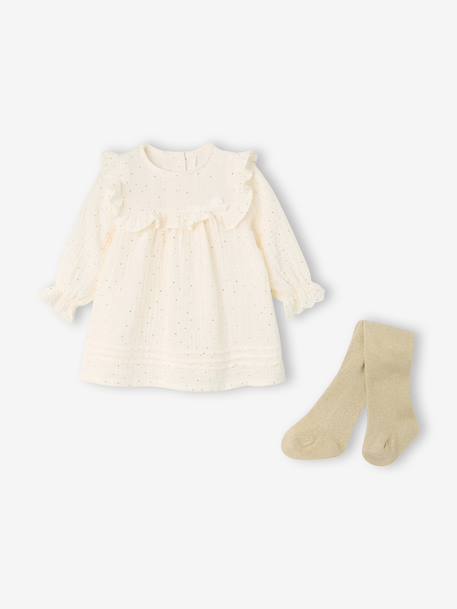 Ensemble robe et collants bébé fille écru 1 - vertbaudet enfant 