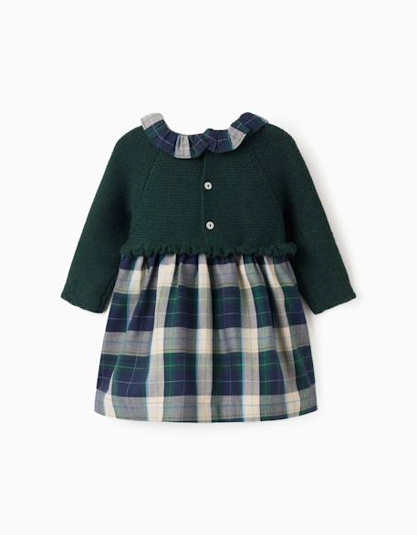 Robe bi-matière à carreaux b&s Bleu foncé 2 - vertbaudet enfant 