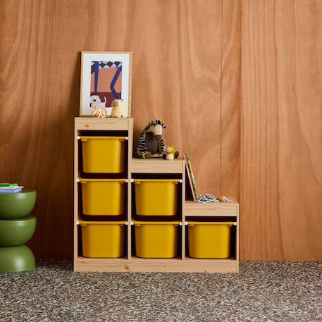 Meuble de rangement enfant escalier 6 bacs de rangement décor bois naturel - sora Beige+Moutarde+Pêche 9 - vertbaudet enfant 