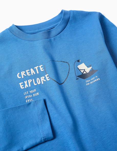 T-shirt en coton à manches longues avec imprimé create Bleu 3 - vertbaudet enfant 