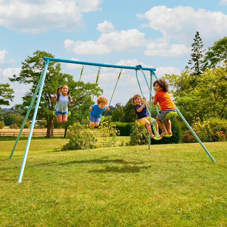 Portique 2 balançoires et vis-à-vis  métal h185cm Bleu - vert 1 - vertbaudet enfant 