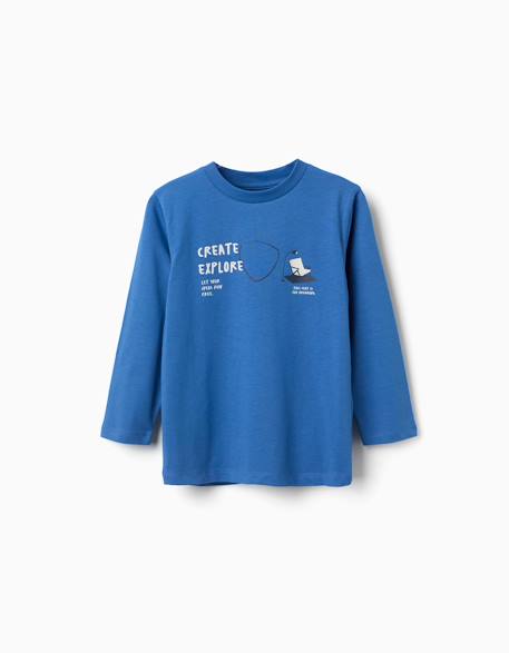 T-shirt en coton à manches longues avec imprimé create Bleu 1 - vertbaudet enfant 