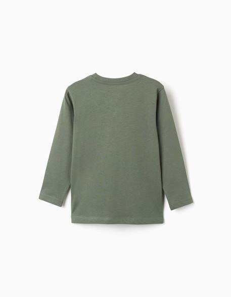 T-shirt en coton à manches longues avec imprimé make again Vert foncé 2 - vertbaudet enfant 