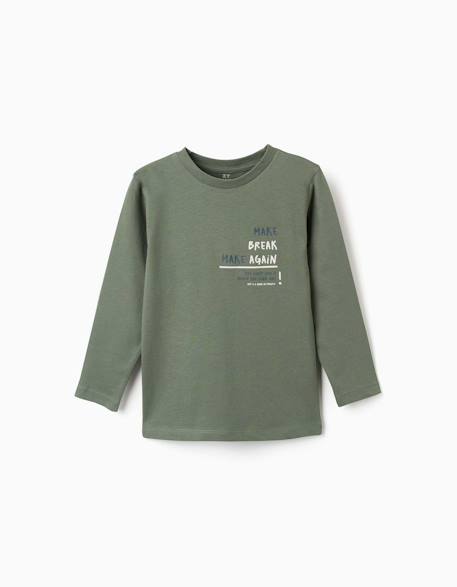 T-shirt en coton à manches longues avec imprimé make again Vert foncé 1 - vertbaudet enfant 