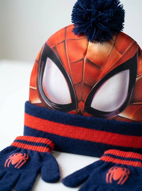 Ensemble 2 pièces bonnet et gants spiderman garçon Rouge et bleu 4 - vertbaudet enfant 