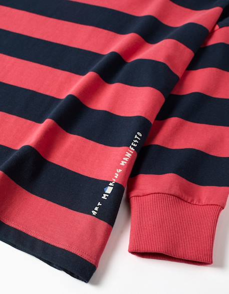 T-shirt à manches longues en coton à rayures et imprimé Rouge+Vert foncé 3 - vertbaudet enfant 
