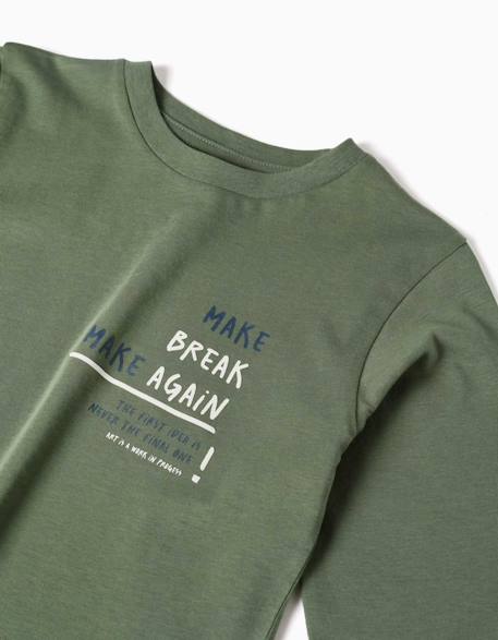 T-shirt en coton à manches longues avec imprimé make again Vert foncé 3 - vertbaudet enfant 