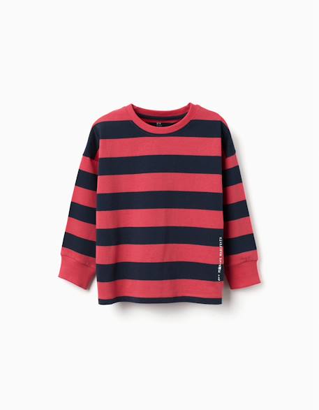 T-shirt à manches longues en coton à rayures et imprimé Rouge+Vert foncé 1 - vertbaudet enfant 