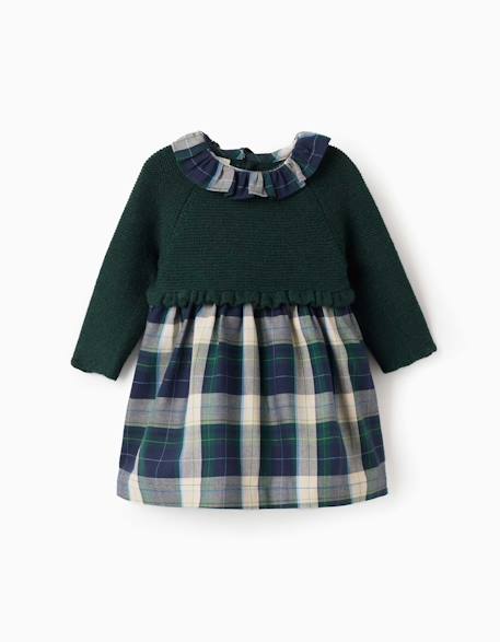 Robe bi-matière à carreaux b&s Bleu foncé 1 - vertbaudet enfant 