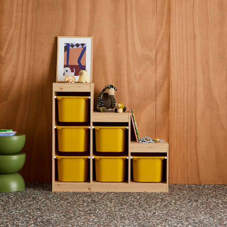Meuble de rangement enfant escalier 6 bacs de rangement décor bois naturel - sora Beige+Moutarde+Pêche 7 - vertbaudet enfant 
