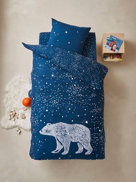 Parure housse de couette enfant détails phosphorescents et taie d'oreiller OURS POLAIRE bleu foncé 3 - vertbaudet enfant 