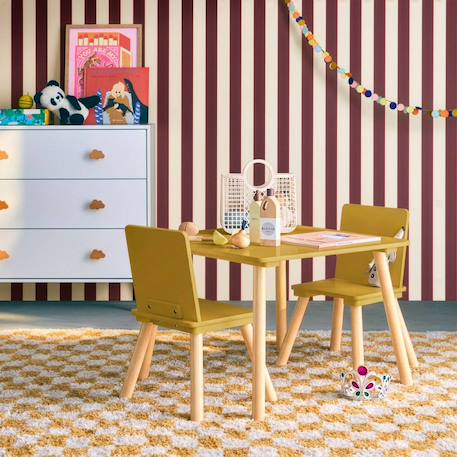 Table carrée enfant bois de pin 2 assises - judith Blanc+Jaune+Rose+Terracotta+Vert+Vert olive 9 - vertbaudet enfant 