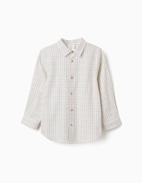 Chemise en coton à manches longues à carreaux Beige clair 1 - vertbaudet enfant 