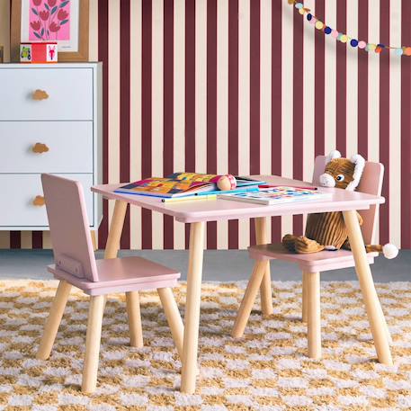 Table carrée enfant bois de pin 2 assises - judith Blanc+Jaune+Rose+Terracotta+Vert+Vert olive 16 - vertbaudet enfant 