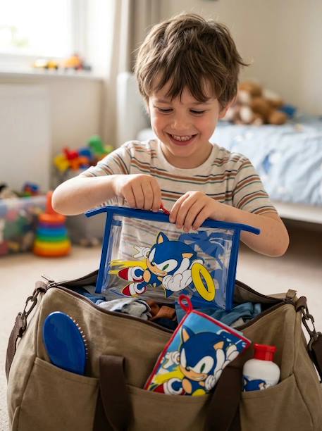 Set de toilette sonic sega : trousse transparente, brosse, gant et flacon Transparent et bleu 2 - vertbaudet enfant 