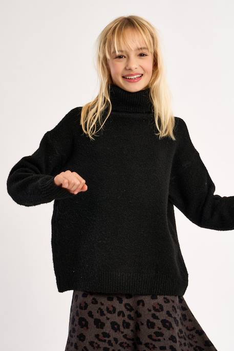 Pull oversize, col roulé - fille Fuchsia+Noir+Offwhite 10 - vertbaudet enfant 