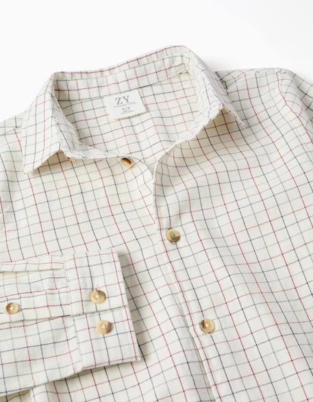 Chemise en coton à manches longues à carreaux Beige clair 3 - vertbaudet enfant 