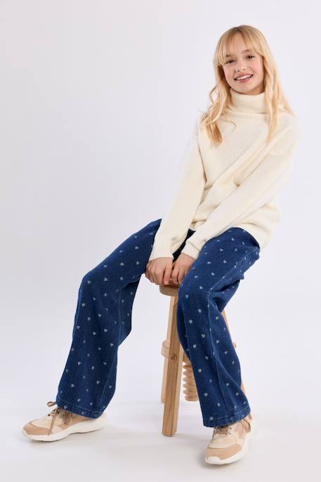 Pull oversize, col roulé - fille Fuchsia+Noir+Offwhite 13 - vertbaudet enfant 