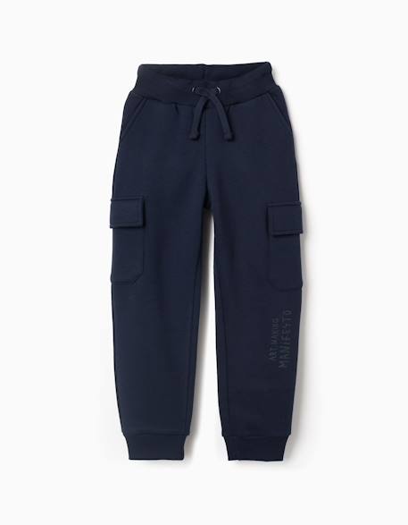 Pantalon de jogging en coton peigné avec poches cargo et imprimé Bleu foncé+Vert foncé 1 - vertbaudet enfant 