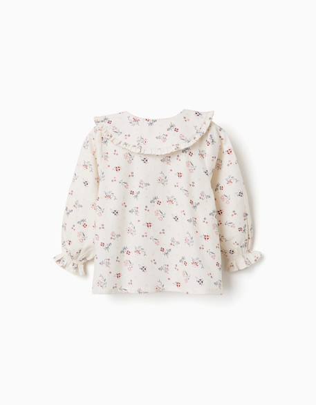 Blouse en coton à manches longues et motif fleuri Blanc 2 - vertbaudet enfant 
