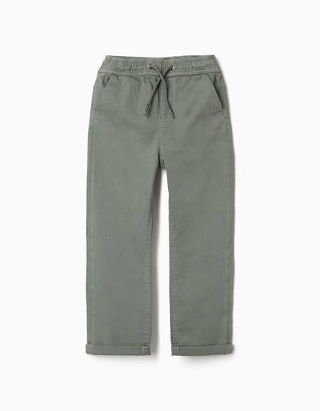 Pantalon en sergé ajusté avec cordon Vert foncé 1 - vertbaudet enfant 