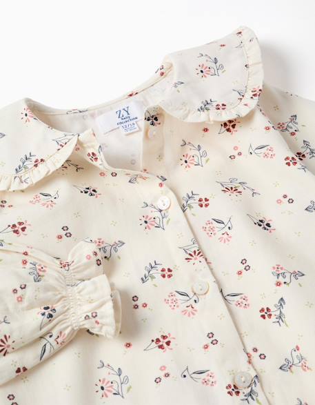 Blouse en coton à manches longues et motif fleuri Blanc 3 - vertbaudet enfant 