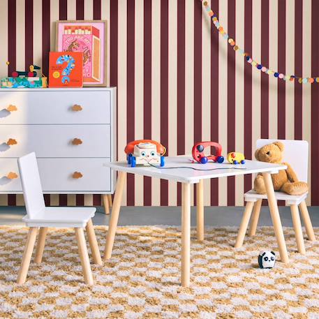 Table carrée enfant bois de pin 2 assises - judith Blanc+Jaune+Rose+Terracotta+Vert+Vert olive 3 - vertbaudet enfant 