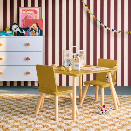 Table carrée enfant bois de pin 2 assises - judith Blanc+Jaune+Rose+Terracotta+Vert+Vert olive 7 - vertbaudet enfant 