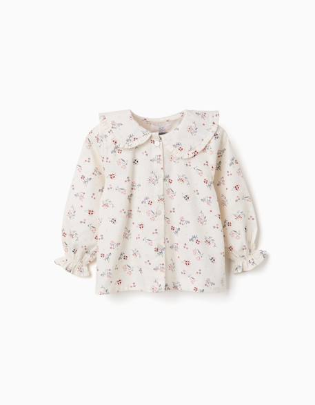 Blouse en coton à manches longues et motif fleuri Blanc 1 - vertbaudet enfant 