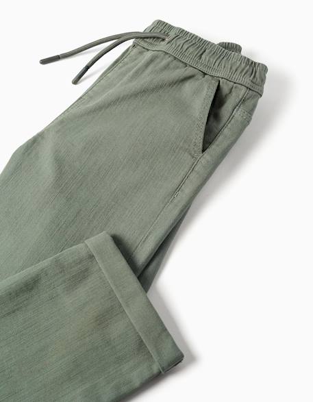 Pantalon en sergé ajusté avec cordon Vert foncé 4 - vertbaudet enfant 