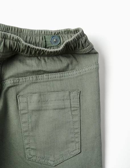 Pantalon en sergé ajusté avec cordon Vert foncé 2 - vertbaudet enfant 