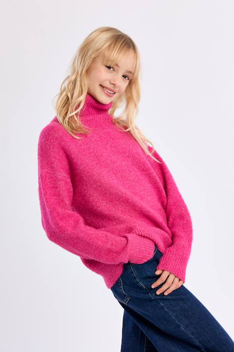 Pull oversize, col roulé Fuchsia+Noir+Offwhite 4 - vertbaudet enfant 