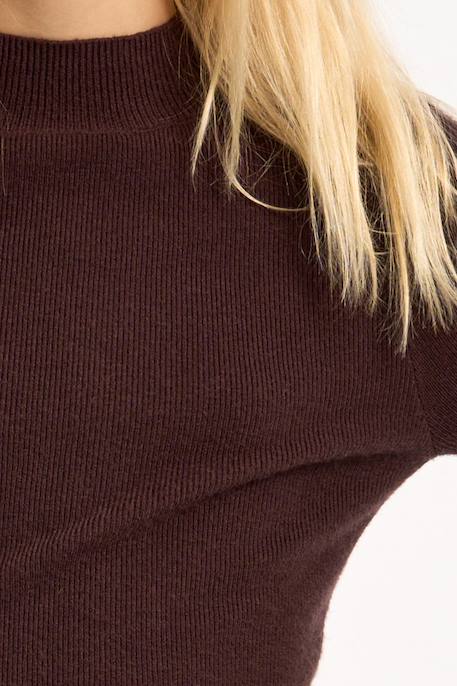 Pull en maille, col rond - fille Chocolate+Noir 2 - vertbaudet enfant 