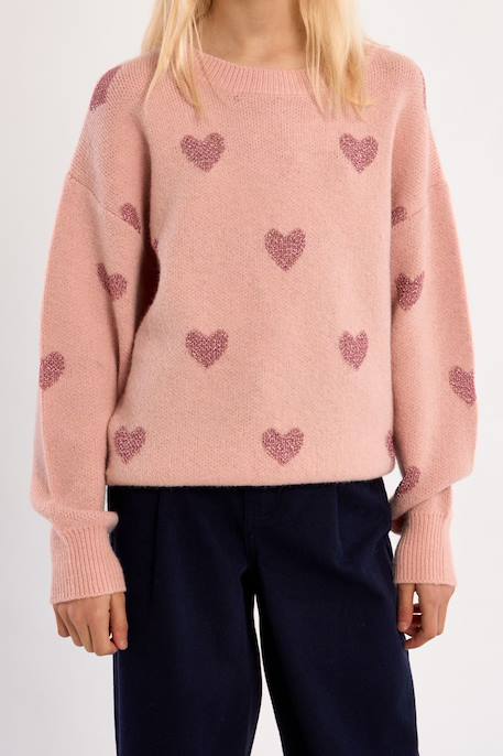 Pull en maille, imprimé cœurs Noir+Rose 9 - vertbaudet enfant 