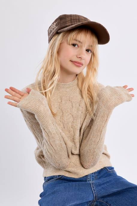 Pull en maille ajouré, col montant Golden beige 1 - vertbaudet enfant 